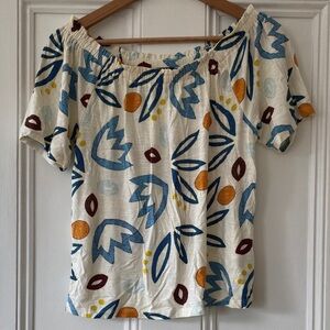 Ann Taylor Factory Blue and Orange Patterned Blouse